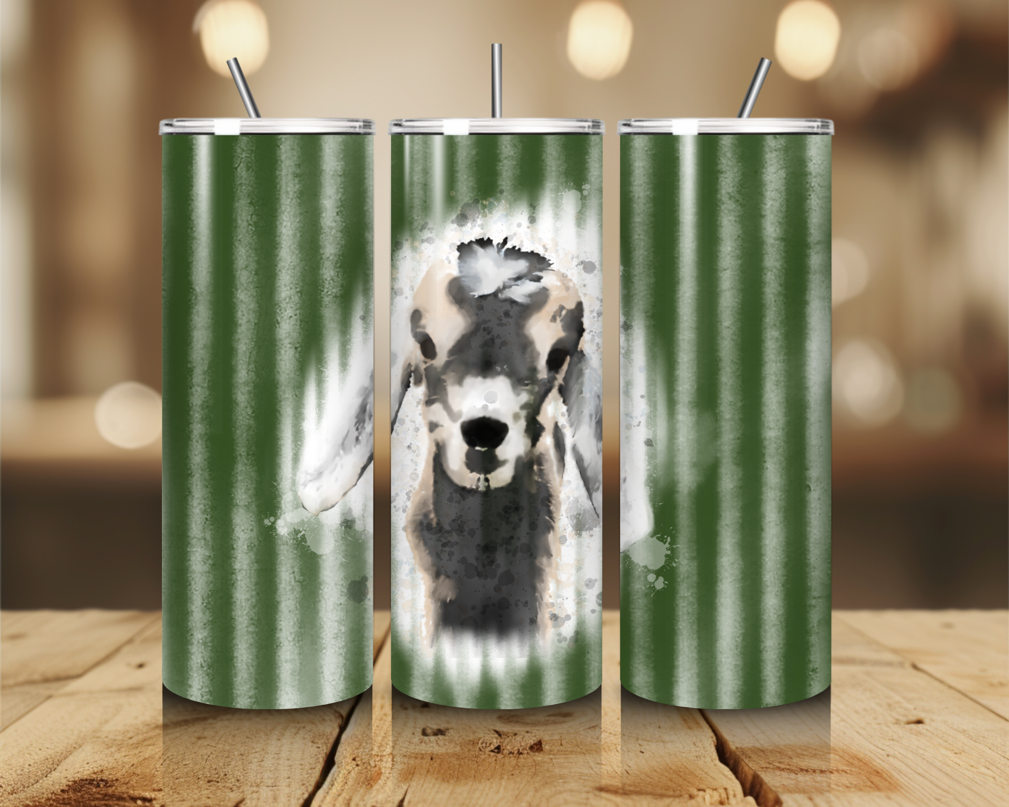 Farm Goat 20oz Tumbler – Watercolor Farm Animal Stainless Steel Cup – Rustic Corrugated Metal Style Travel Tumbler – 4 Color Options