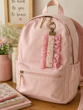 Lace Trimmed Floral Keychain | Pink Lace Backpack Charm | Handmade Fabric Bag Charm | Vintage Inspired Key Fob