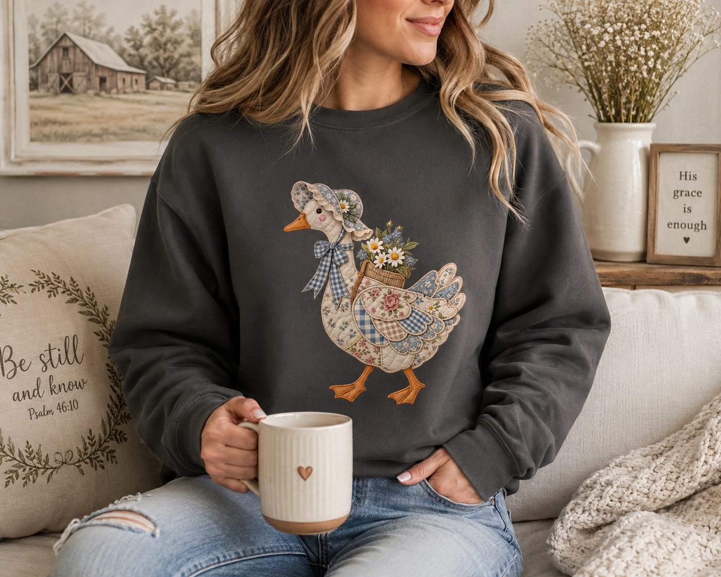 Vintage Patchwork Goose Women's Cotton Sweatshirt