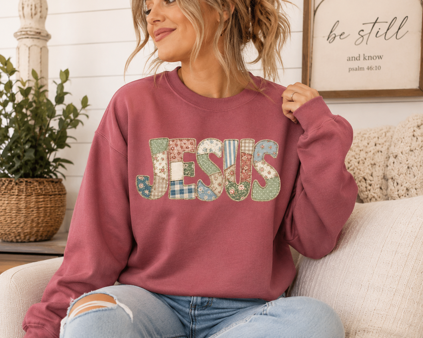 Patchwork JESUS 100% Cotton Crewneck Sweatshirt