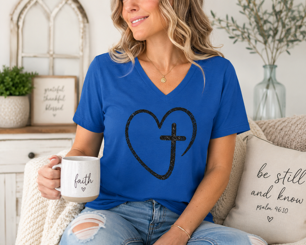 Faith Over Fear Heart Cross Women's Christian T-Shirt