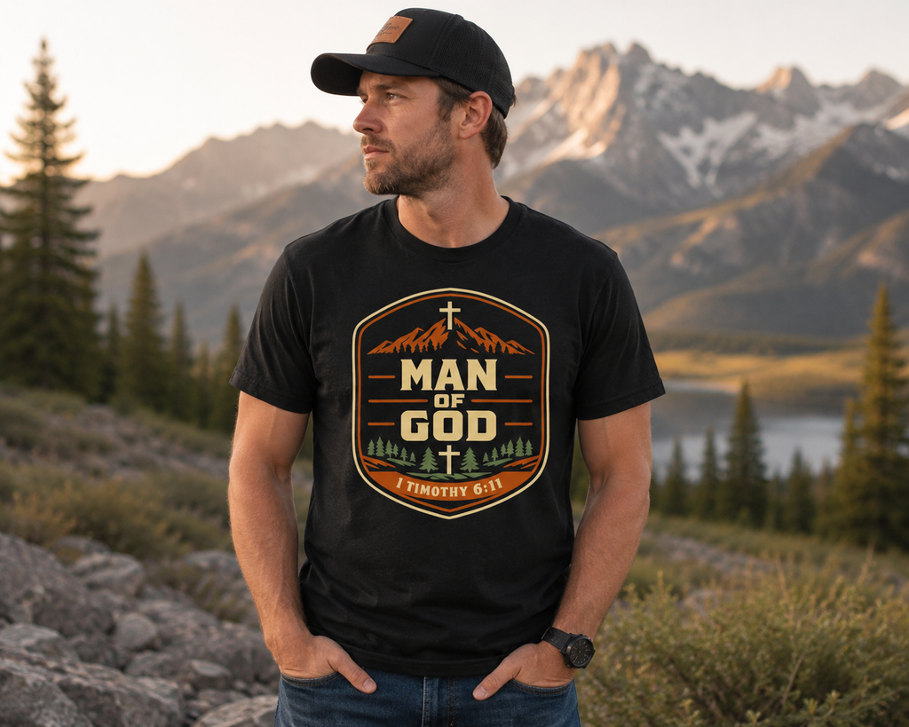 Man of God Men's Christian T-Shirt | 100% Cotton Faith Graphic Tee | Matching Child of God Boys Shirt