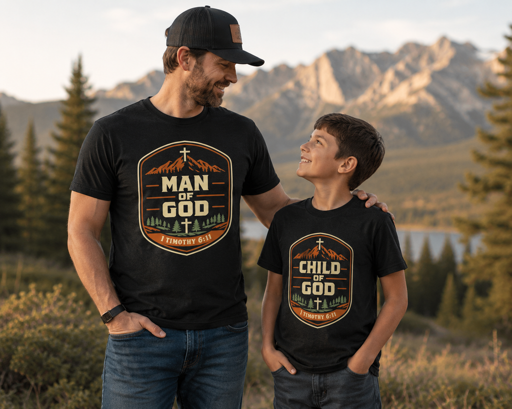 Child of God Boys Christian T-Shirt | 100% Cotton Youth Faith Graphic Tee | Matching Man of God Men's Shirt
