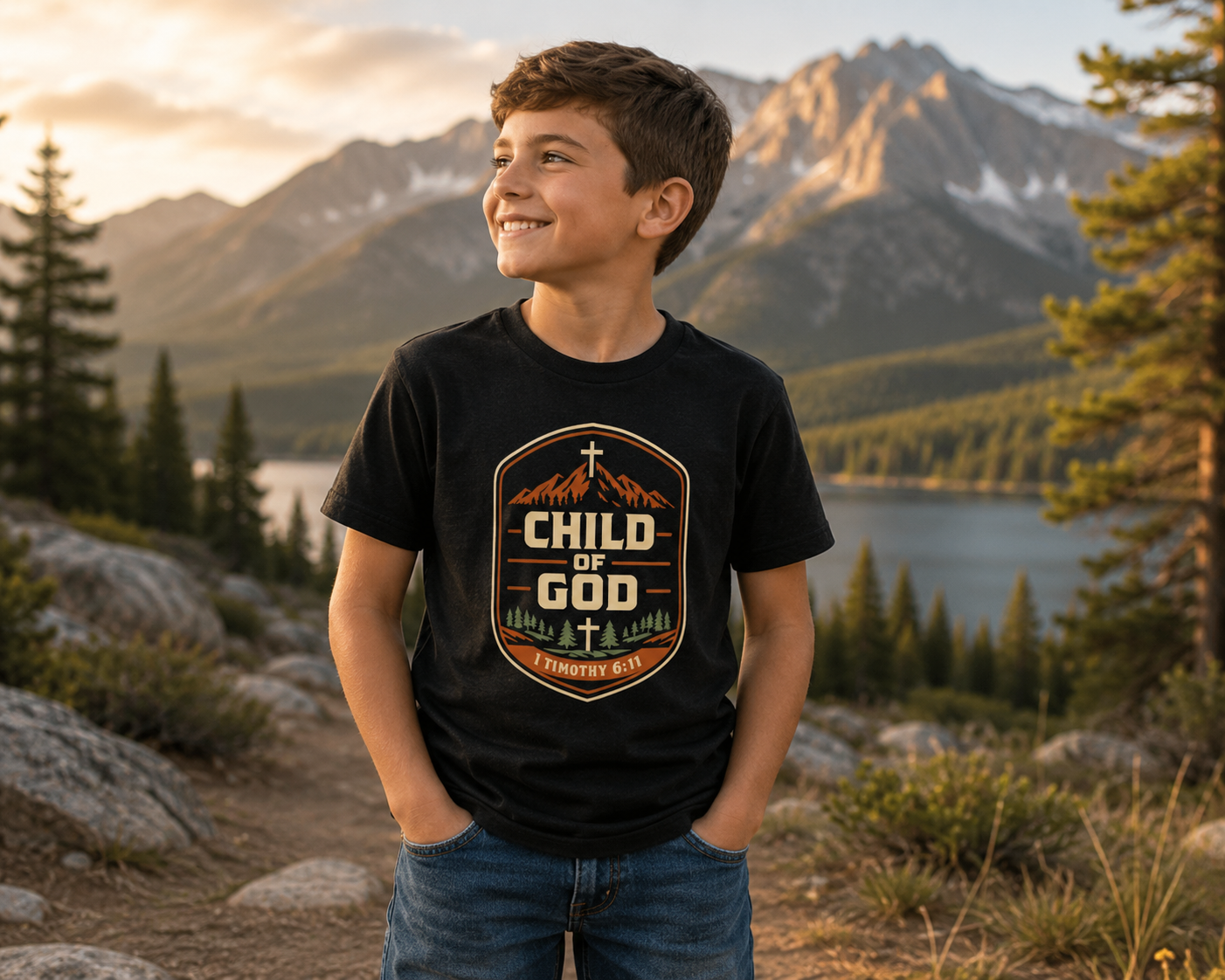 Child of God Boys Christian T-Shirt | 100% Cotton Youth Faith Graphic Tee | Matching Man of God Men's Shirt