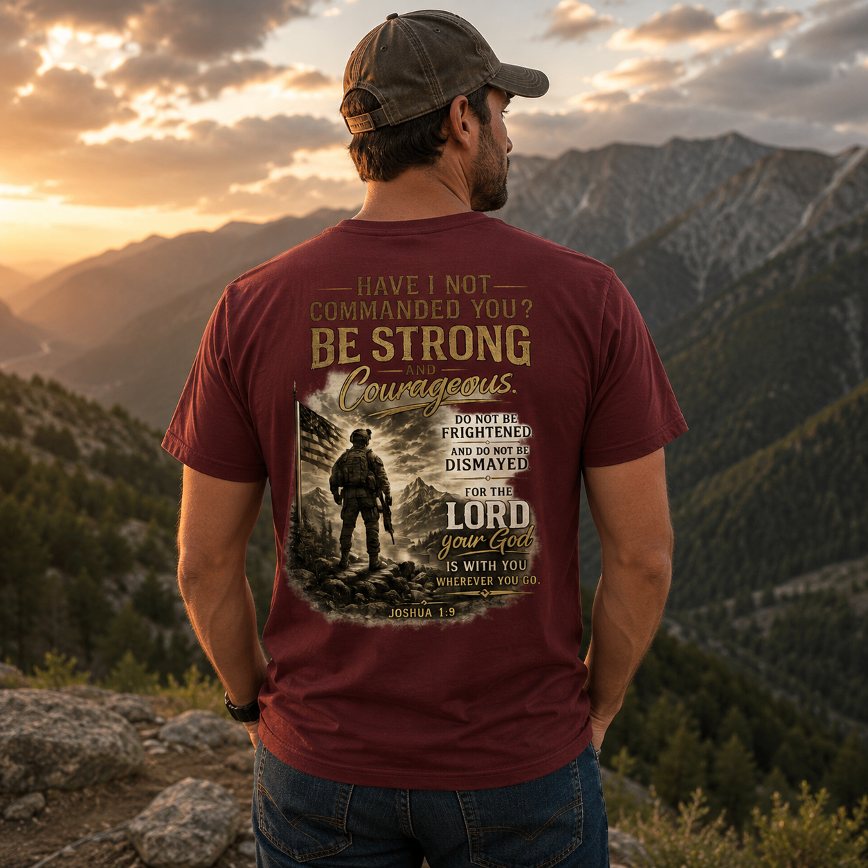 Be Strong & Courageous | Joshua 1:9 Men's Christian T-Shirt