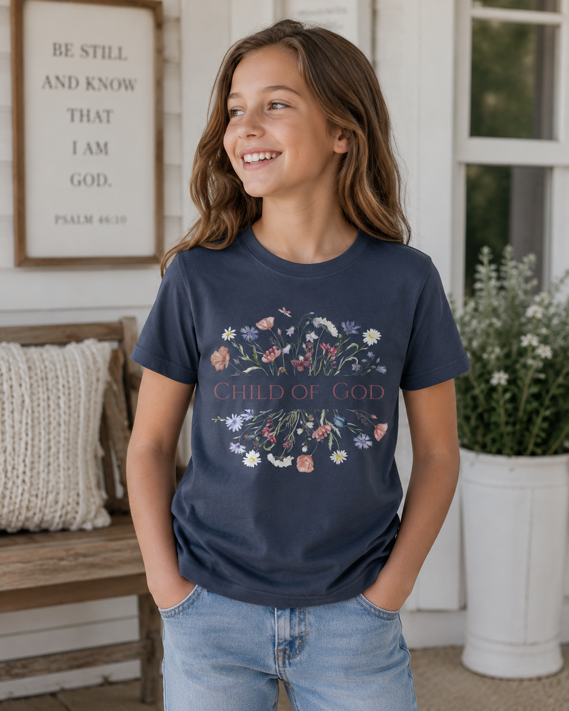 Child of God Girls Graphic Tee | Floral Christian Shirt | 100% Cotton Faith Tee