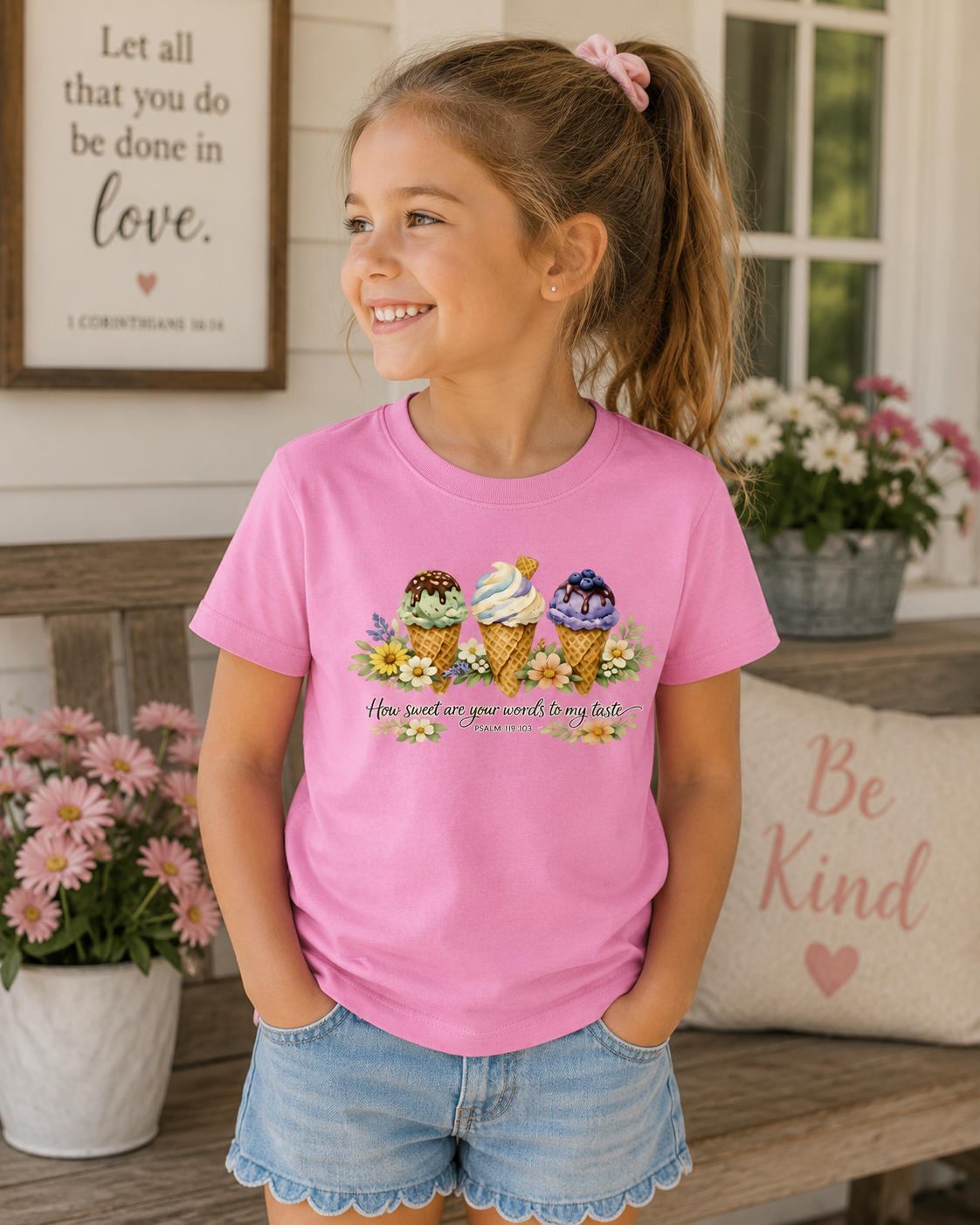 How Sweet Are Your Words Girls Graphic Tee | Psalm 119:103 Faith Shirt | 100% Cotton Kids Tee
