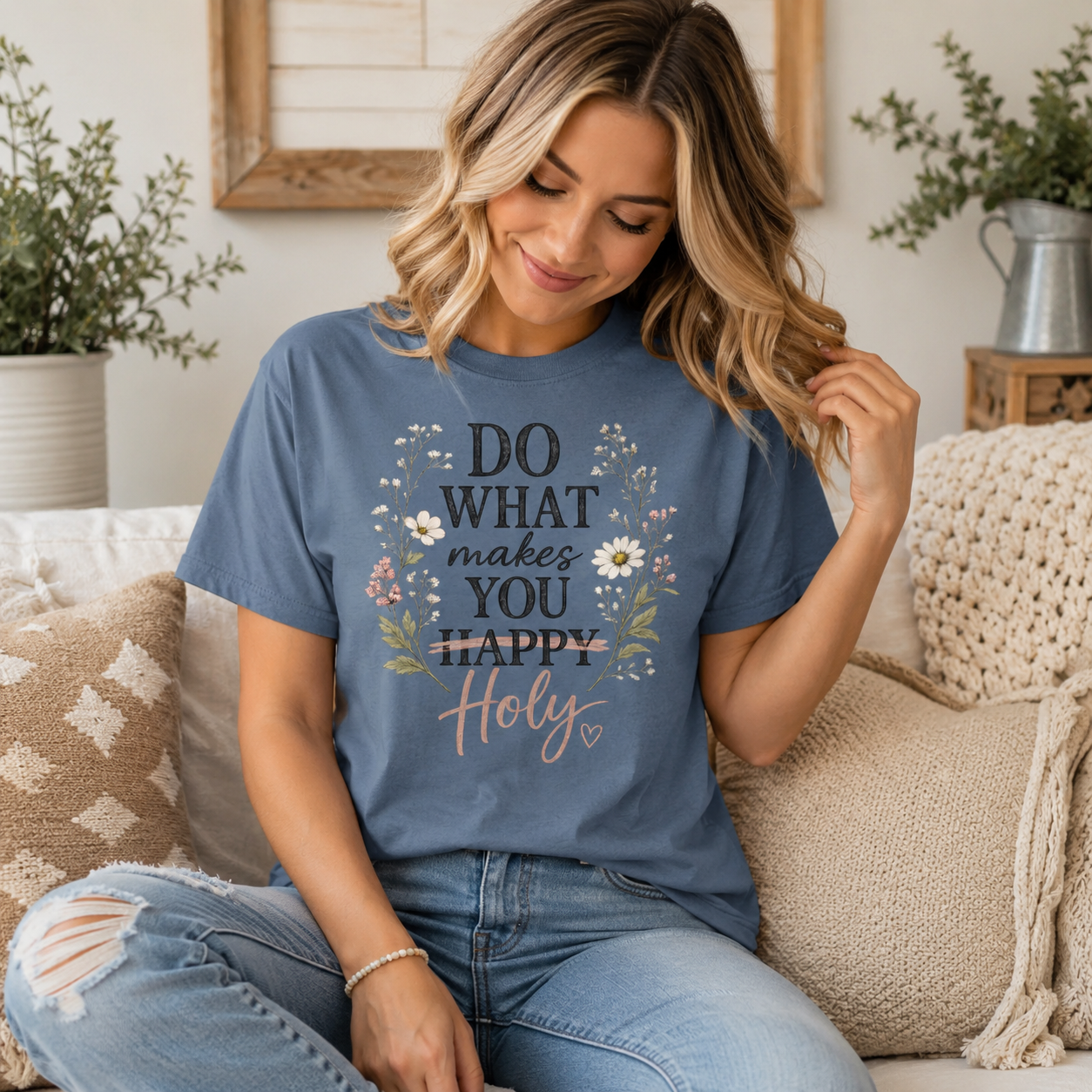 Do What Makes You Holy Women's Graphic Tee | Christian Floral Shirt | 100% Cotton Faith-Based T-Shirt
