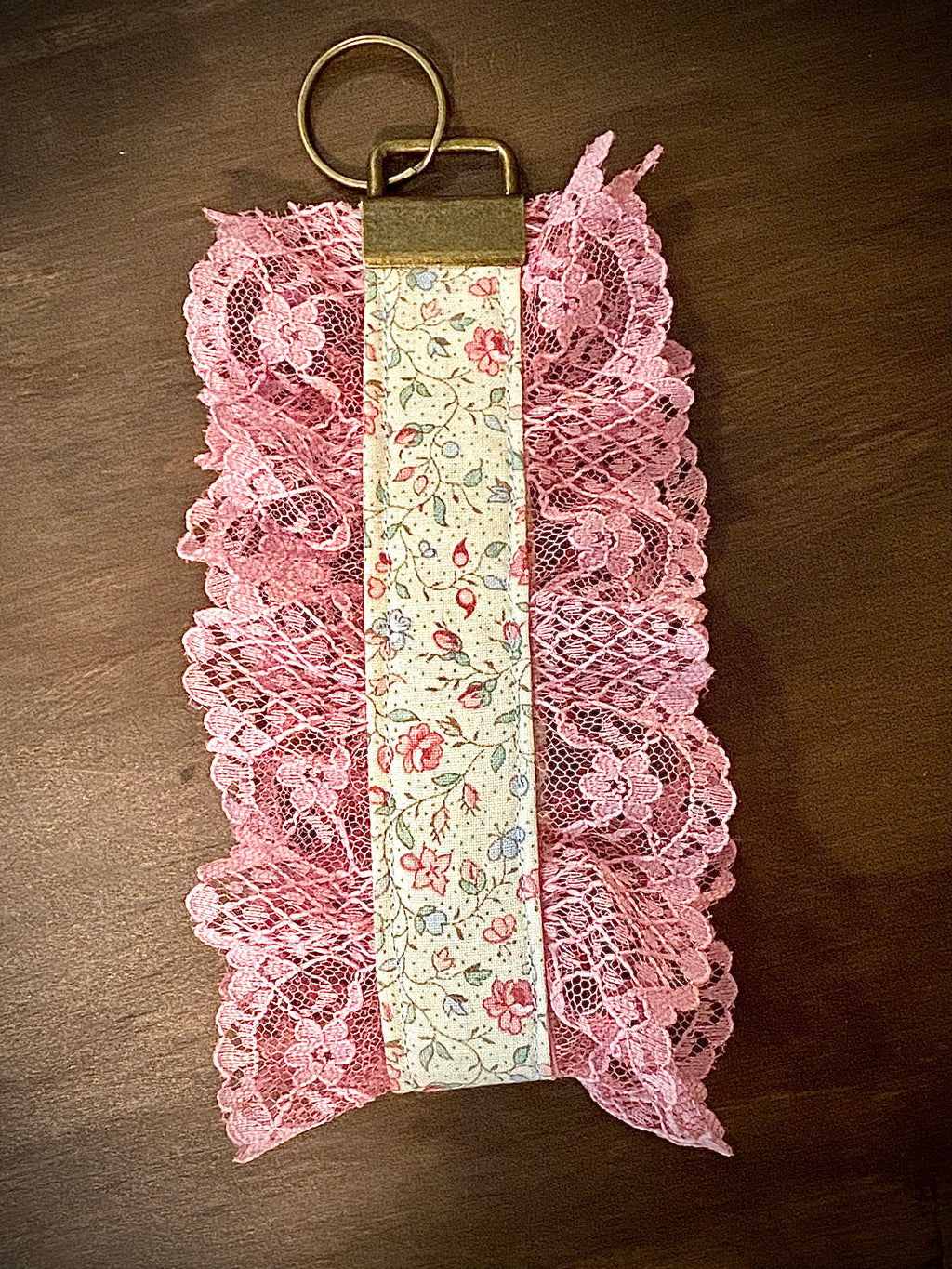 Lace Trimmed Floral Keychain | Pink Lace Backpack Charm | Handmade Fabric Bag Charm | Vintage Inspired Key Fob