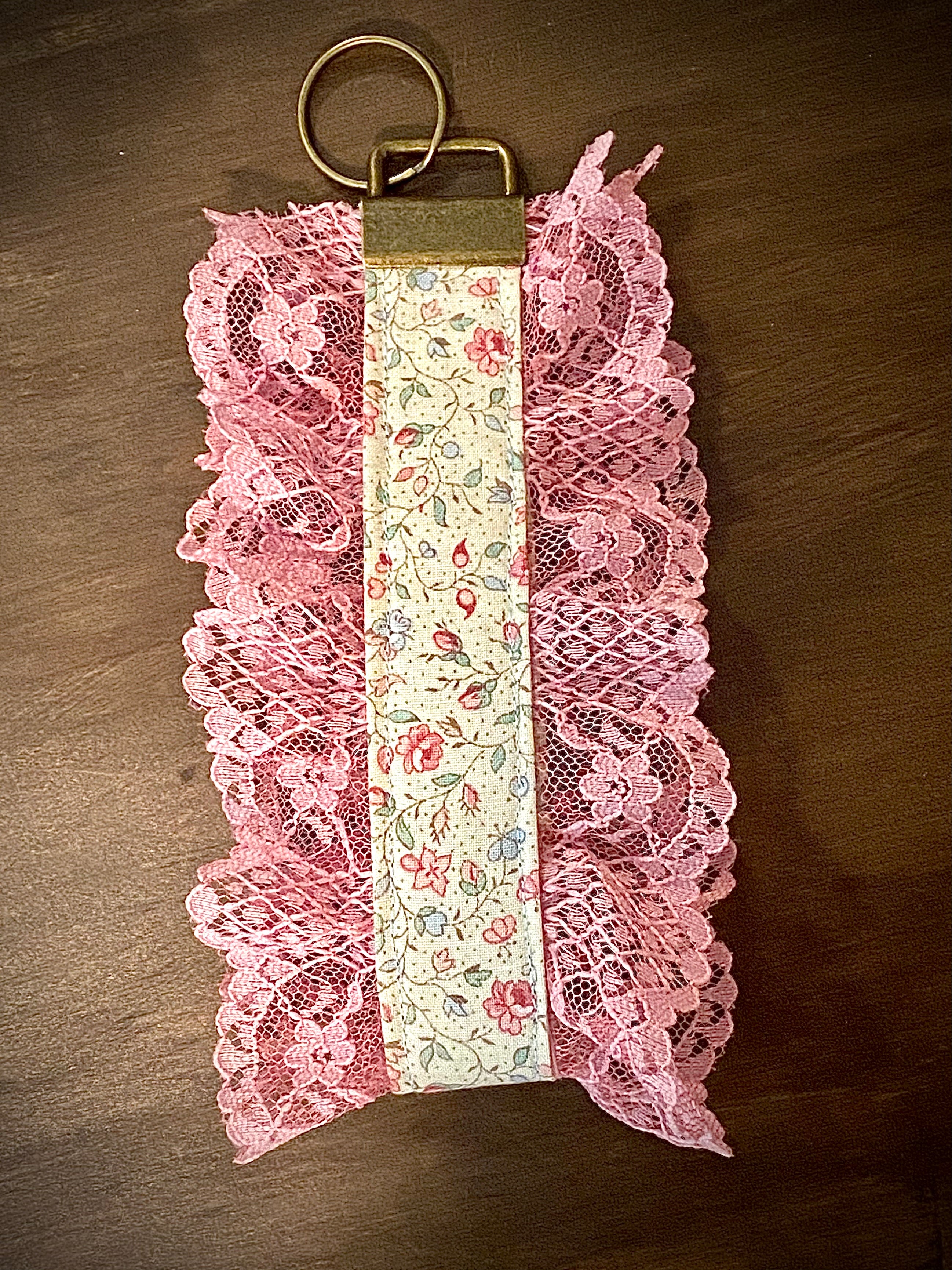 Lace Trimmed Floral Keychain | Pink Lace Backpack Charm | Handmade Fabric Bag Charm | Vintage Inspired Key Fob
